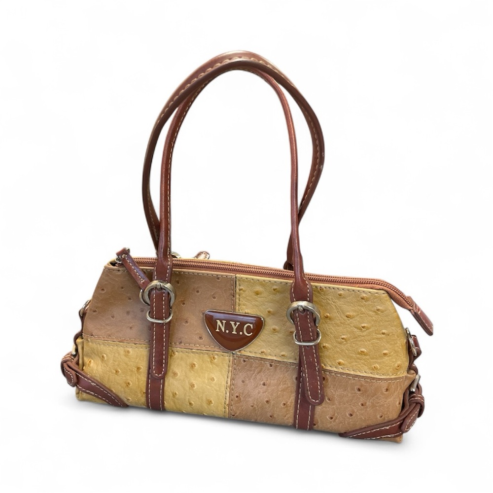 Y2K FAUX OSTRICH LEATHER NYC SMALL PATCH WORK SHOULDER BAG